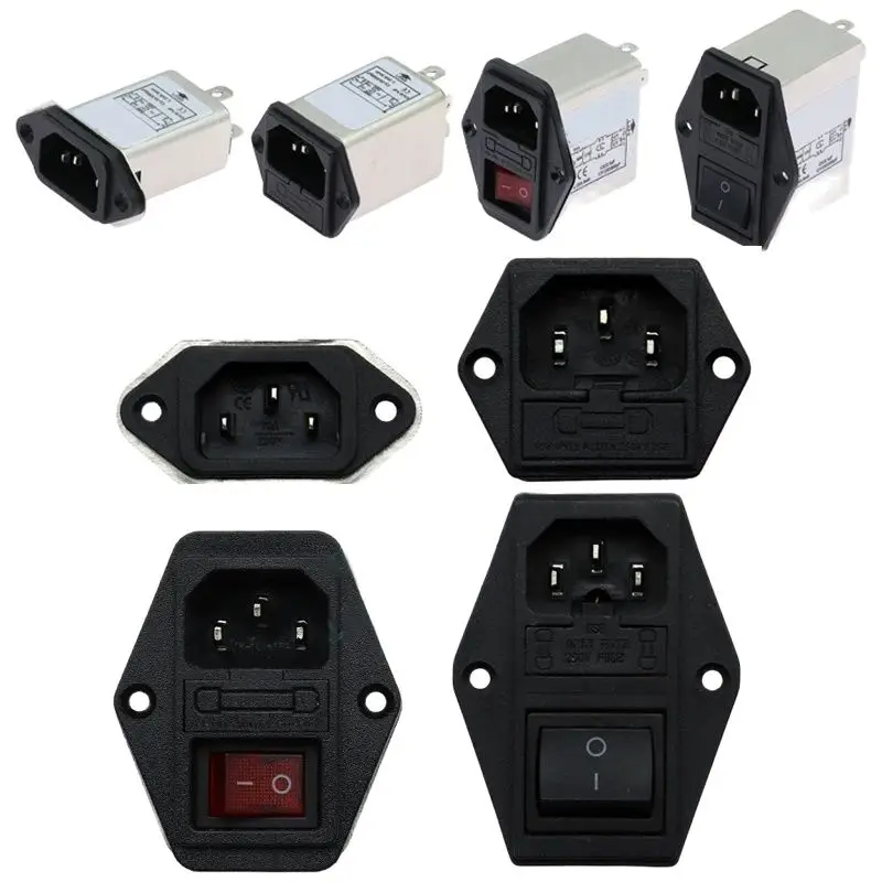 Electrical Socket Black IEC320 C13 C14 EMI Anti-interference Fused Filter Socket 3A 6A 10A power purifier switch socket for game player speaker
