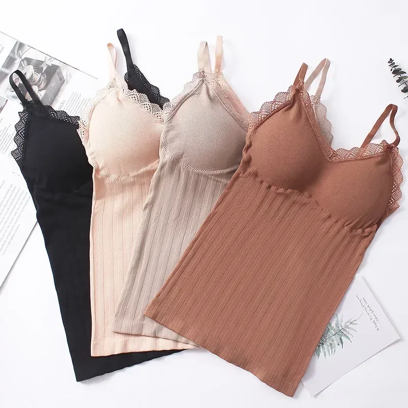 

Underwear Female Women Femme Padded Top Winter Thermal Lace Camis Camisole Tops Plus Tank Size Bottoming Sleeveless