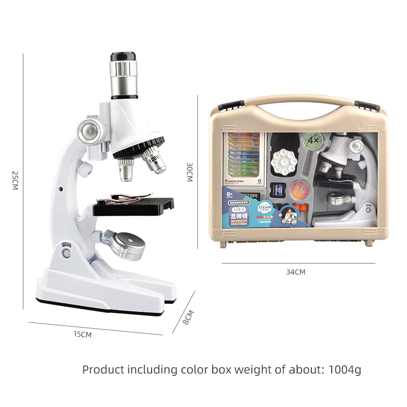 Magnification 1200 x large microscope set for primary school students science experiment teaching educational children toy gift 6