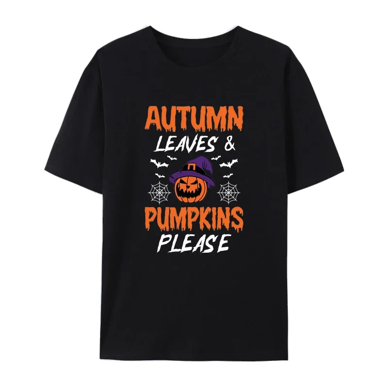 

Classic Autumn Leaves and Pumpkins Halloween Cotton T Shirt Men Women Short-sleev Creative Street Fashion Leisure Camisetas