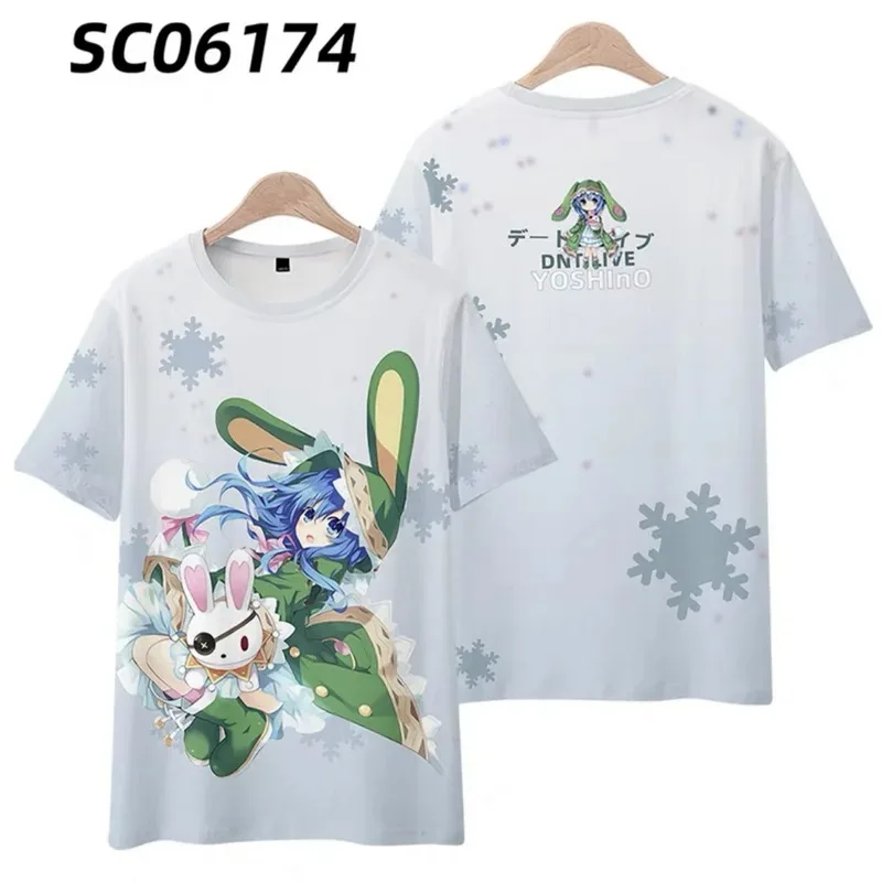 Japonês anime data um ao vivo himekawa yoshino 3d camiseta verão moda em torno do pescoço manga curta popular streetwear plus