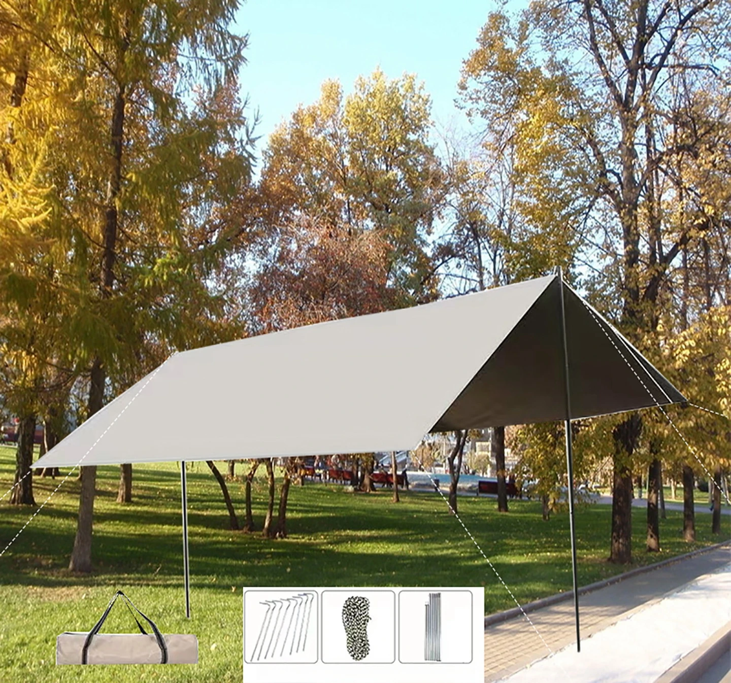 

Outdoor Black Rubber Canopy Hexagonal Camping Supplies Portable Sun Rain UV Sun And Wind Proof Canopy New