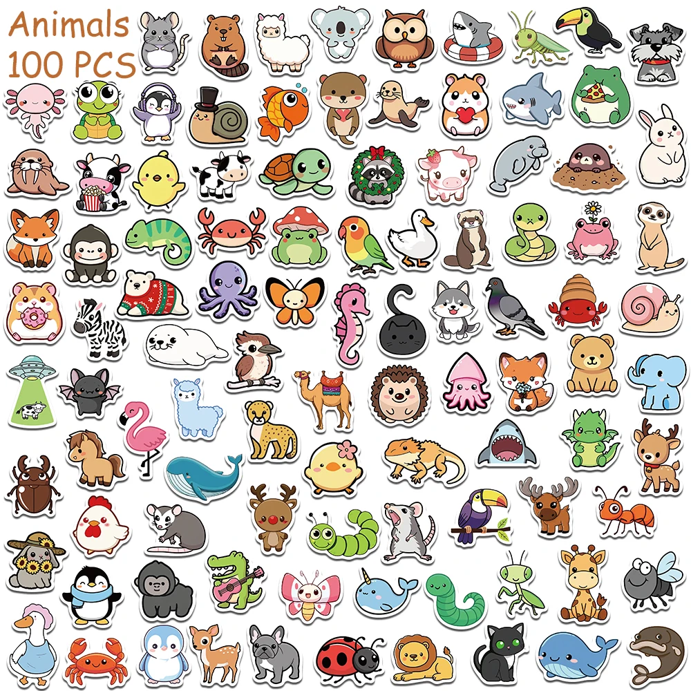 100/200 шт. Мультфільм Милі тварини Наклейки Наклейки для ноутбука Записки Холодильник Скейтборд Шолом DIY Естетичні наклейки