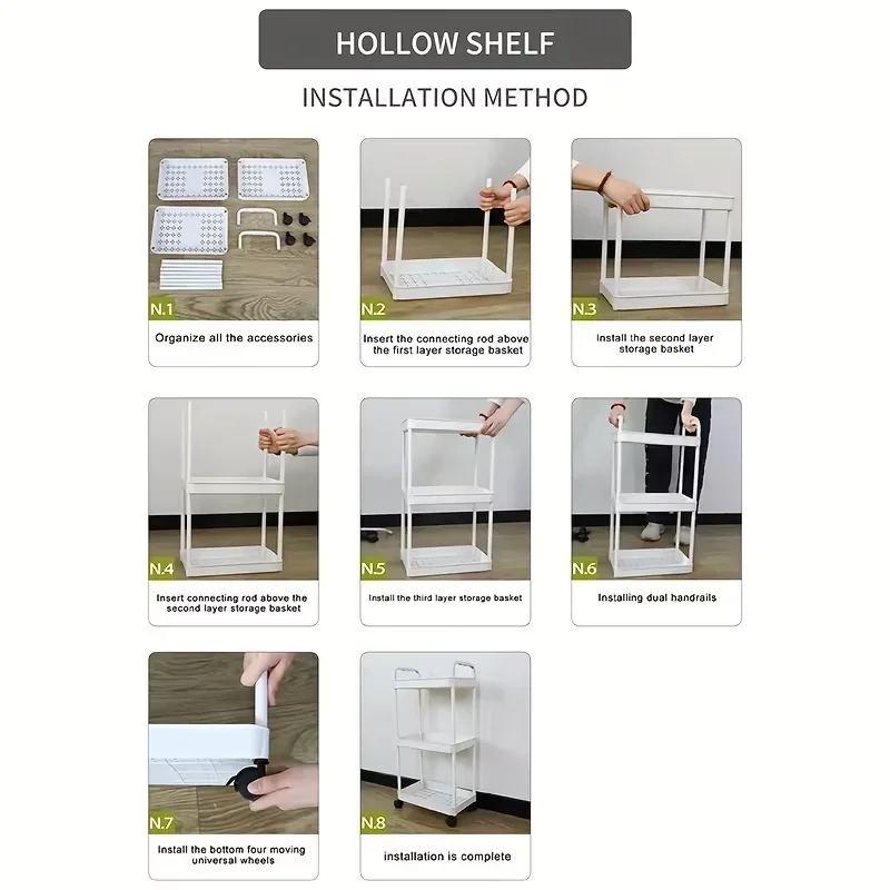 Rolling Storage Cart with Wheels Detachable Utility Storage Basket Organizer Shelves for Bathroom Kitchen