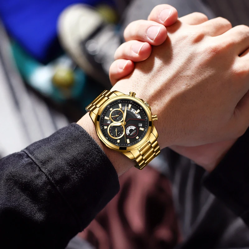 NIBOSI Fashion Mens Watches Top Brand Luxury Stainless Steel Waterproof Sport Chronograph Quartz Watch for Men Relogio Masculino