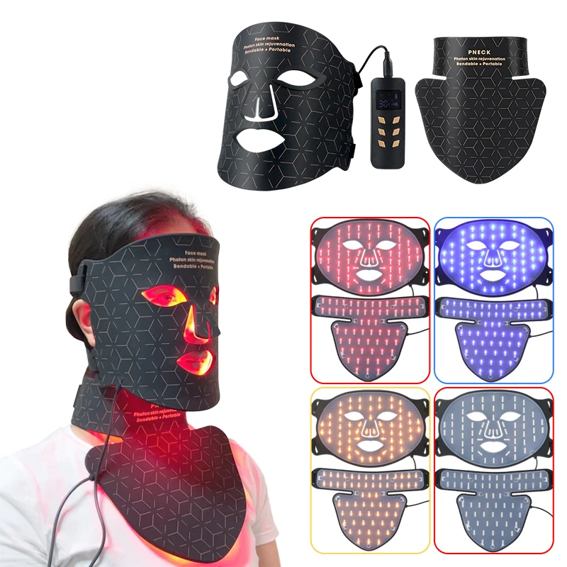 Red Light Therapy Face Neck Mask Near-Infrared 850nm Red Light 4 Mode Led Face Mask Therapy Rechargeable Facial
