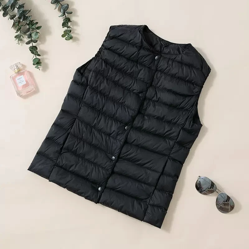 New Ultra Light Down Vest Women Short Puffer Vest Windproof Lightweight Warm Waistcoat Female Sleeveless White Duck Down Coat - 6