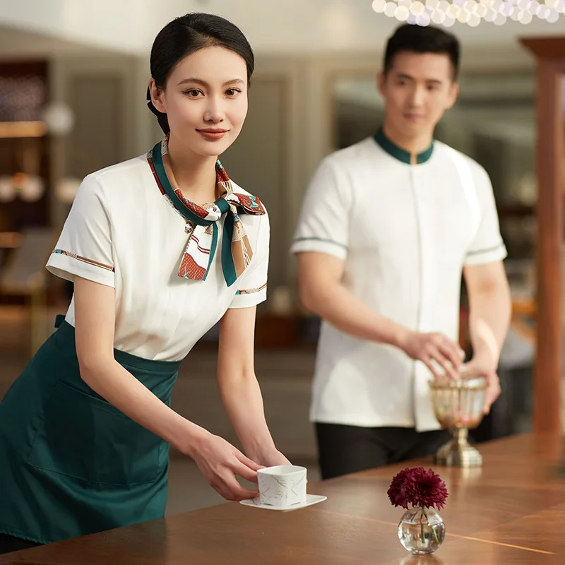 Tea Restaurant Waiter Workwear Summer Women\'s Hotel Hotel Front Desk Features Hot Pot Restaurant Front Office Uniform Short Slee