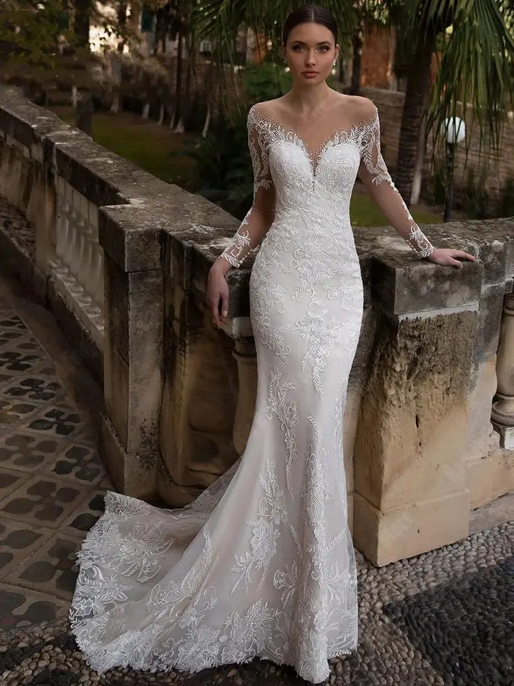 2024 Celebrity Mermaid Women Wedding Dresses Lace Long Sleeves Bridal Gowns Popular Princess Ball Vestidos De Novias Customized 4