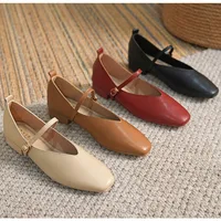 Woman Spring Casual Square Toe Low Soft Soled Shoes Lolita Ballerina Red Flats Female Elegant French Retro Buckle Mary Janes - Image 2