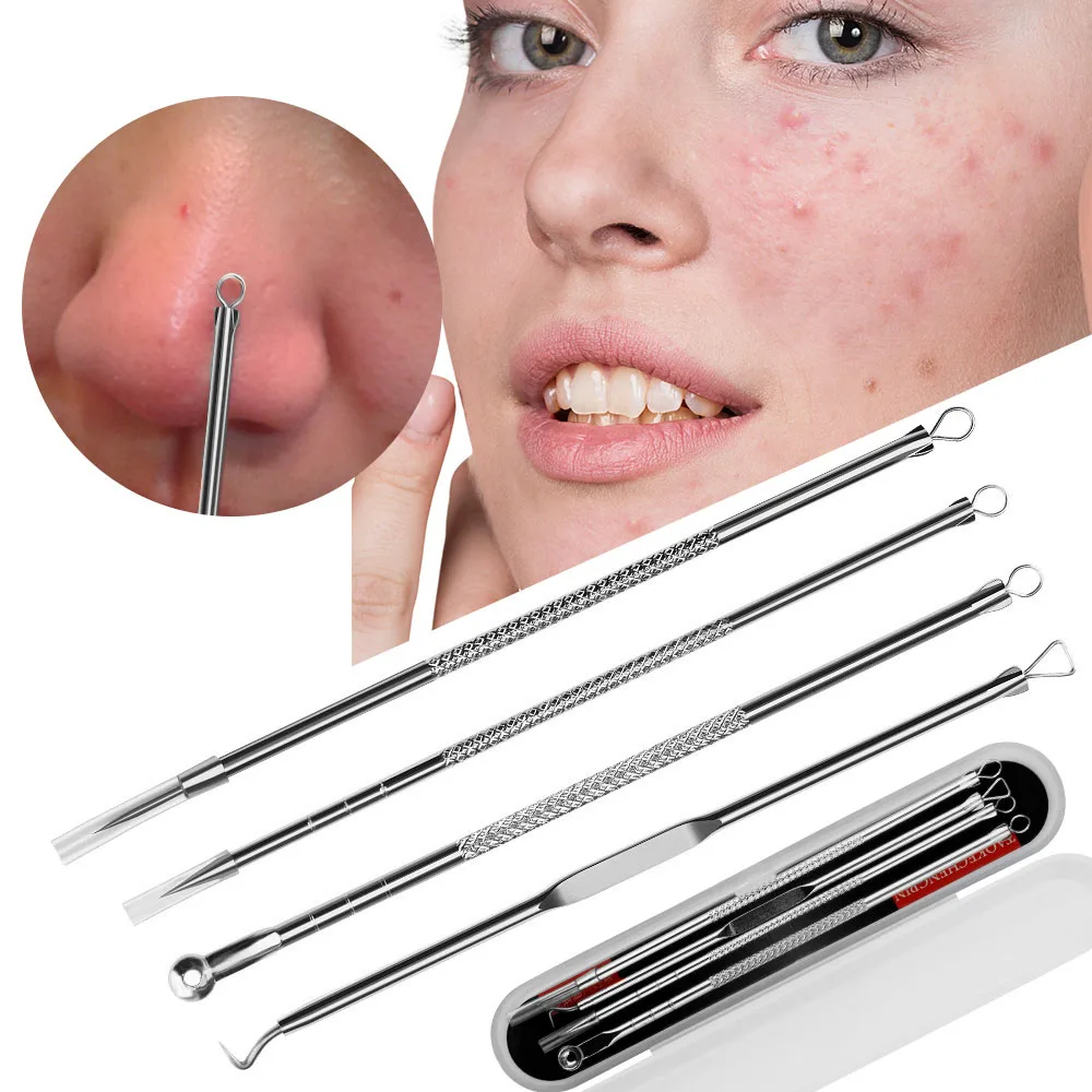 4Pcs Blackhead Acne Remover Set Beauty Skin Care Pore Cleaner Acne Needle Pimple Stainless Steel Pimple Needles Removal Tools 2