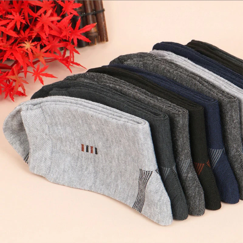 Casual black mid calf socks, 5 pairs men's, soft comfortable wear-resistant
