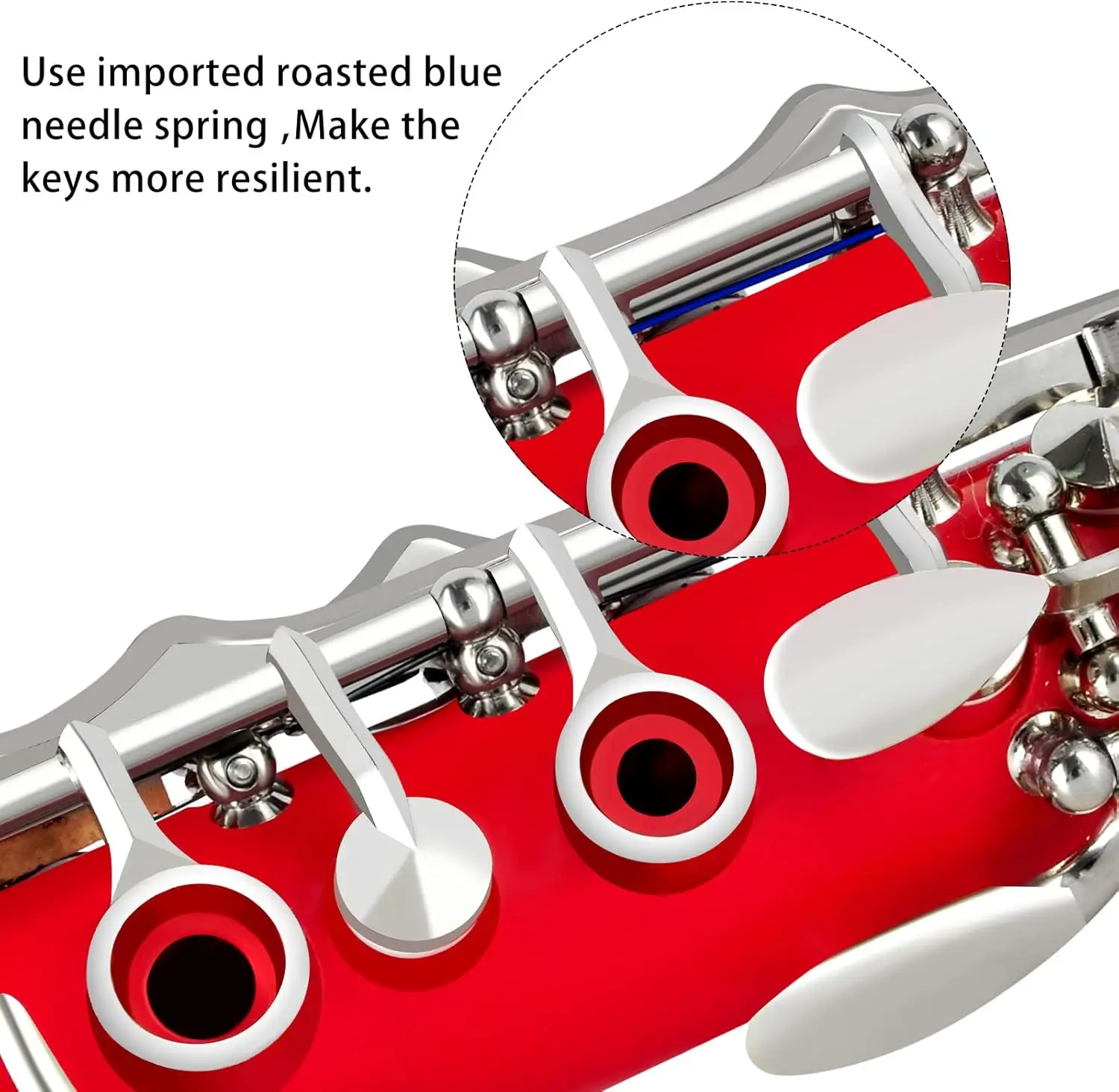 Clarinet Bb Flat 17 Nickel Keys Red Student Clarinet for Beginner with 2 Barrels Hard Case and Cleaning Kit.