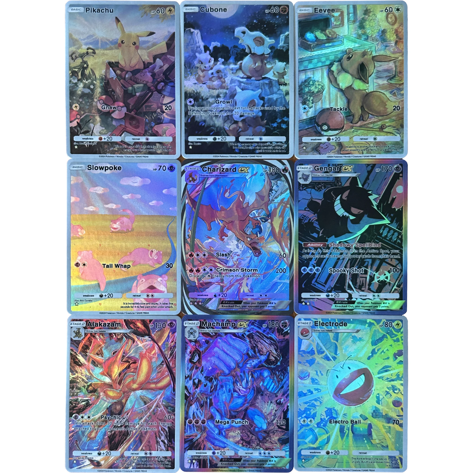 9Pcs/set Ptcg Charizard Eevee Gengar Slowpoke English Version Texture Flash Card Classic Anime Game Collection Cards Gift Toy