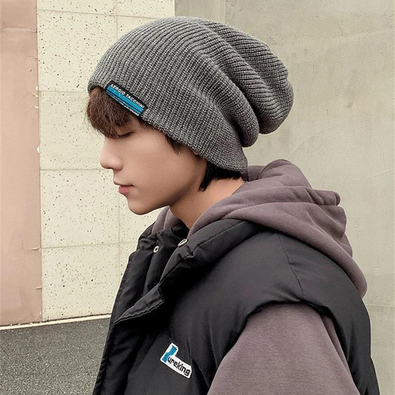 Bonnet en maille unisexe bicolore style k-pop slouchy_voghion.com
