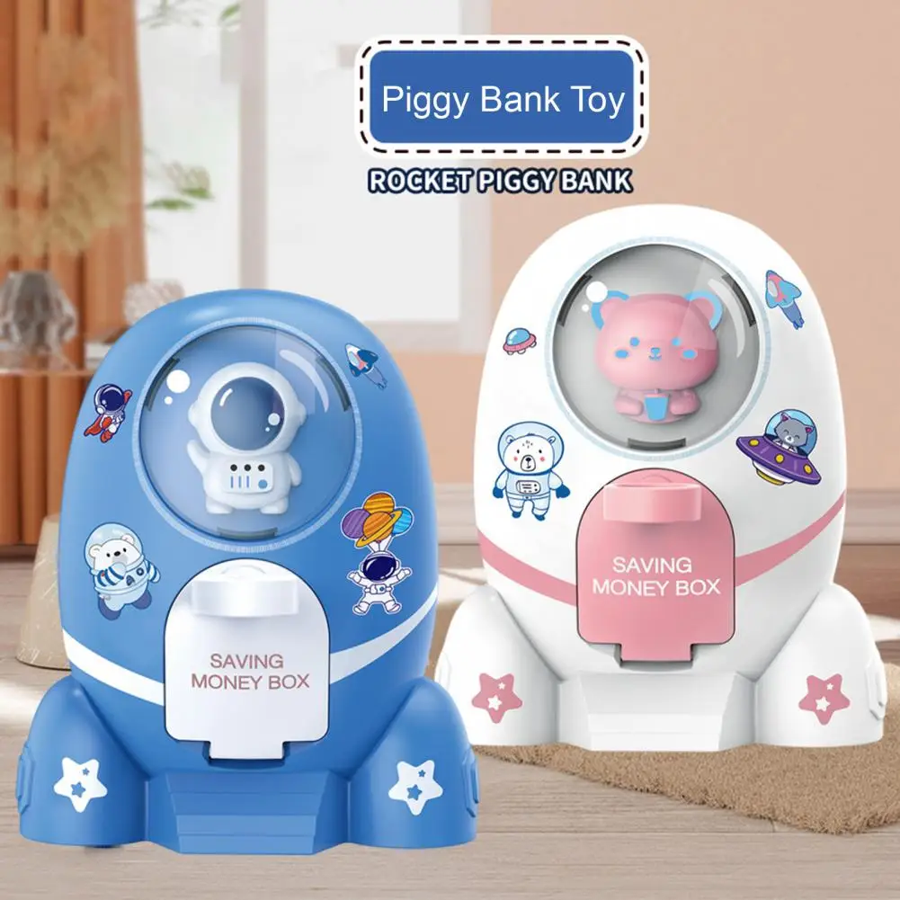Stylish Cartoon Money Bank Plastic Rocket Piggy Bank Large Capacity Ornament Space Rocket Toy Cartoon Piggy Bank 3