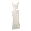 WhereMery Elegant Square-neck Bandage Backless Tank Top With Y2K Lace Texture Mesh See-through Party Long Skirt Club Gentle Set 6
