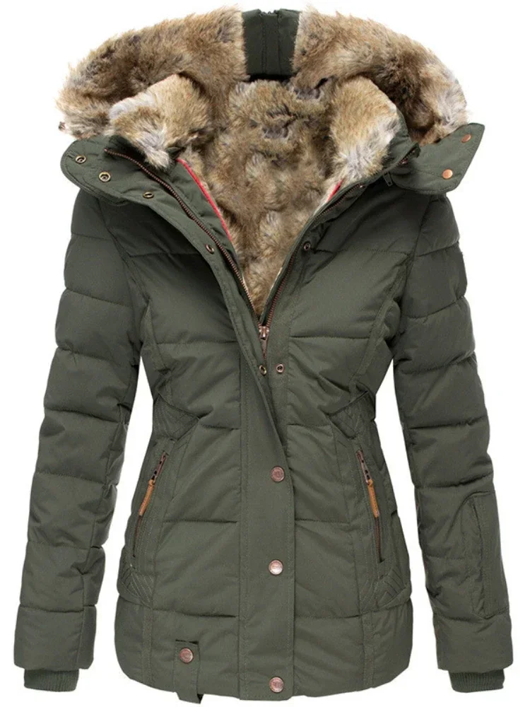 

Women's Jacket Winter New In Thickened Warm Casual Wool Neck Zipper Long Sleeve Slim Fit Hooded Cotton Coat Women's Clothing