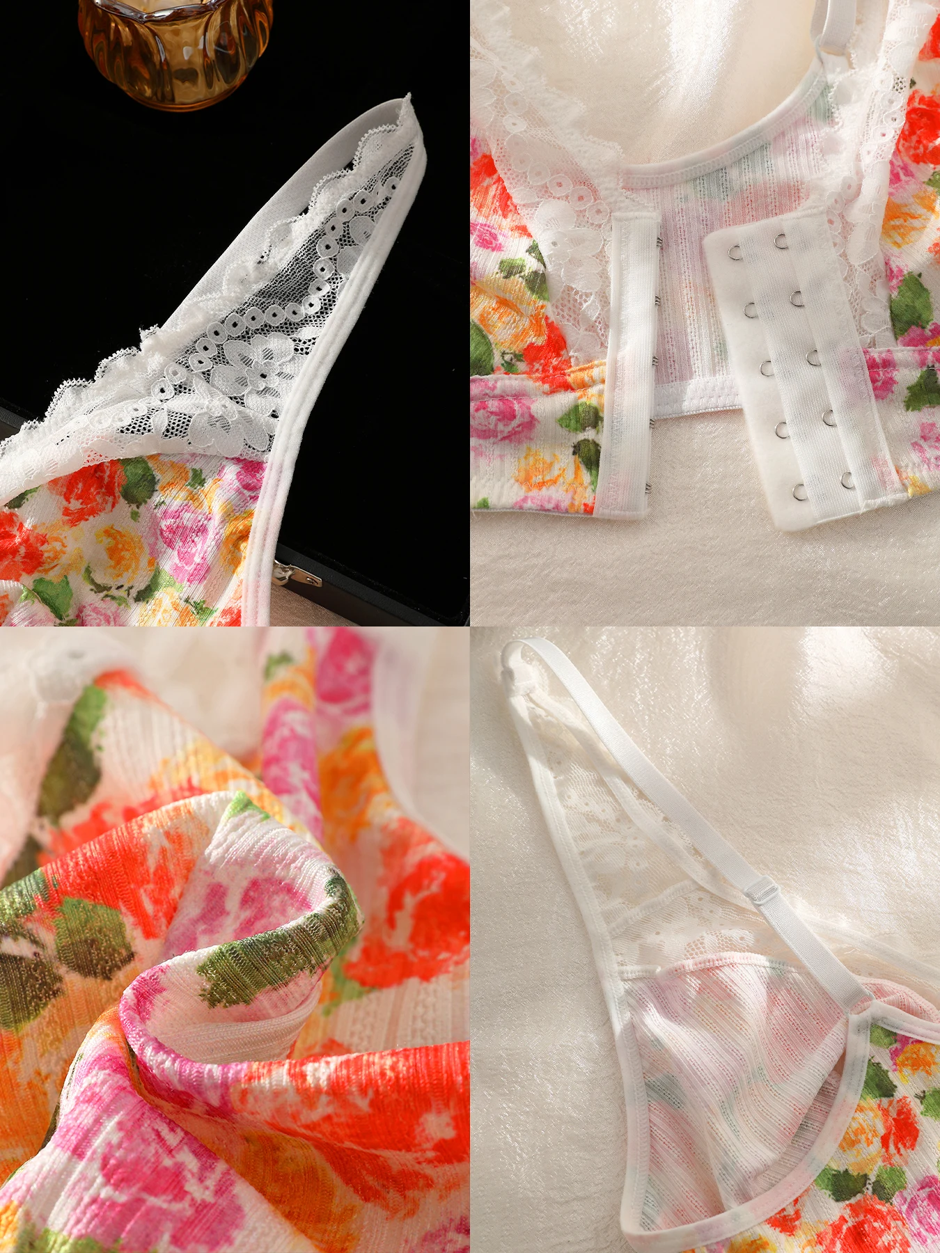 1pc Women's Floral Print Wireless Bra, Lace Trim Adjustable Straps Front Closure Comfort Bralette (S-XXL) 6