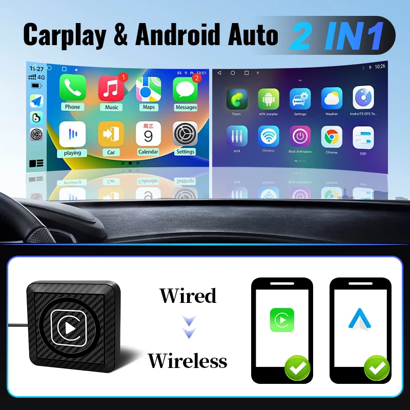 Mini Wireless Android Auto Wired To Wireless CarPlay Adapter For Mazda Toyota Me