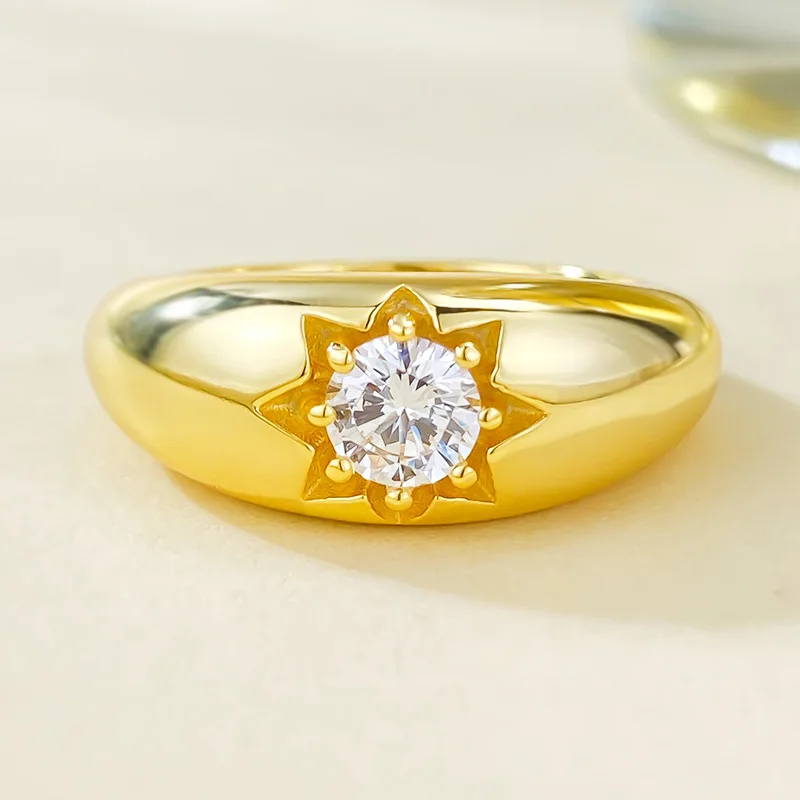 

2023 New S925 Silver Plated Gold Glossy 5.0 Ring for Women's Cross border European and American Ins Style Ring