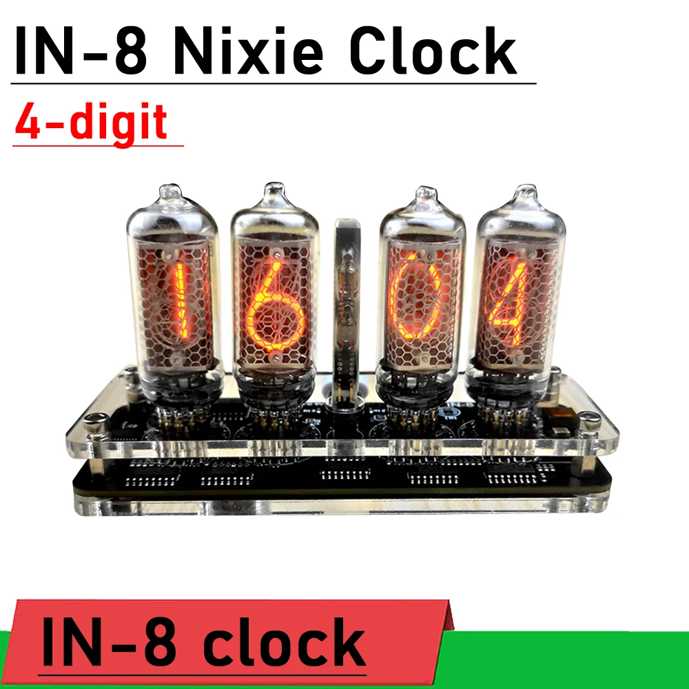

4 digit IN-8 Nixie clock IN8 Glow Tube clock W TYPE-C USB POWER cable digital display clock Premium Version W remote