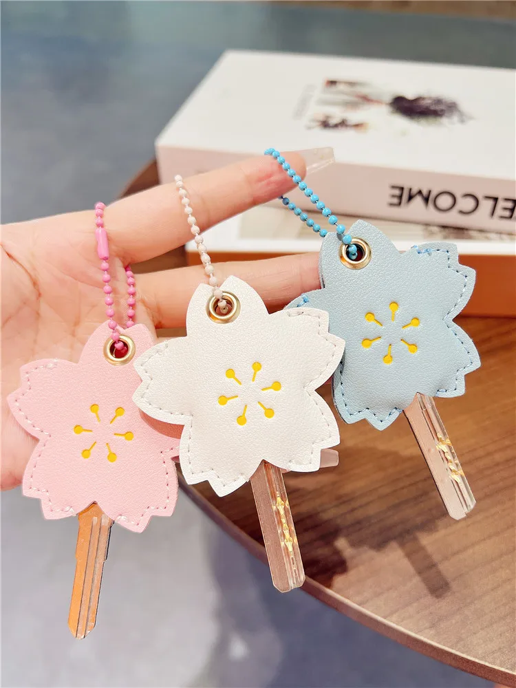 Novel Unique Design Flower Cartoon Mini Key Case Cute Leather Water Drop Access Control Card PU Protective Case keychain case cover