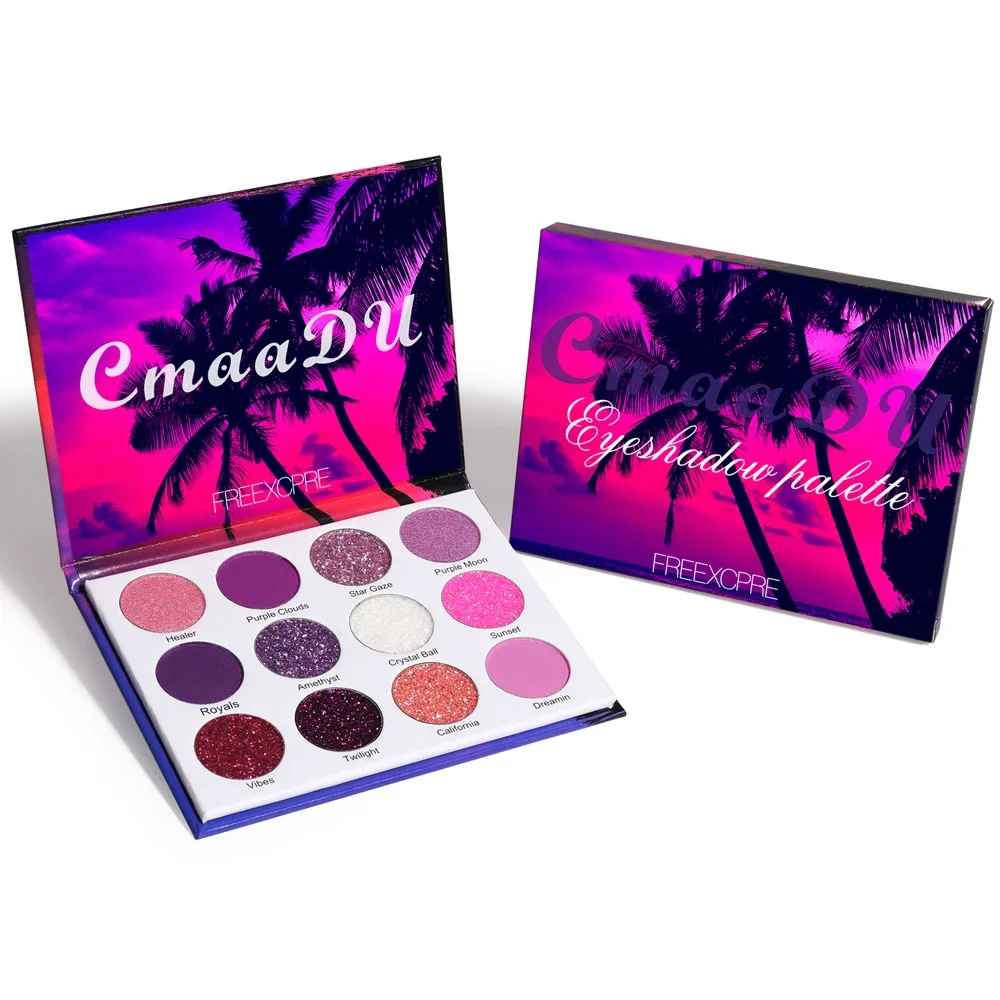 12 Colors Neon Pigments Matte Eyeshadow Palette Christmas Glitter Shiny Eyeshadow Makeup Purple Eye Shadow eye shadow eye shadow plate