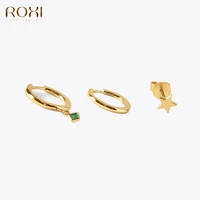 ROXI INS Trend 925 Sterling Silver 18K Gold 3PCS Stud Earring Sets For Women Piercing fancy Zircon Ear Punk Street Jewelry Set