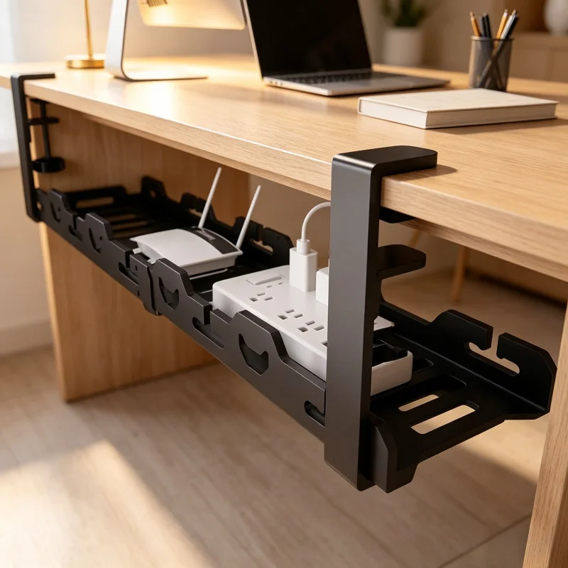 Vassoio Telescopico Portacavi Sotto Scrivania - Organizzatore Cavi in Metallo Senza Foratura per Ufficio e Casa