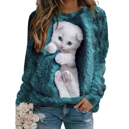 

Футболка женская с длинным рукавом и 3D-принтом кошки