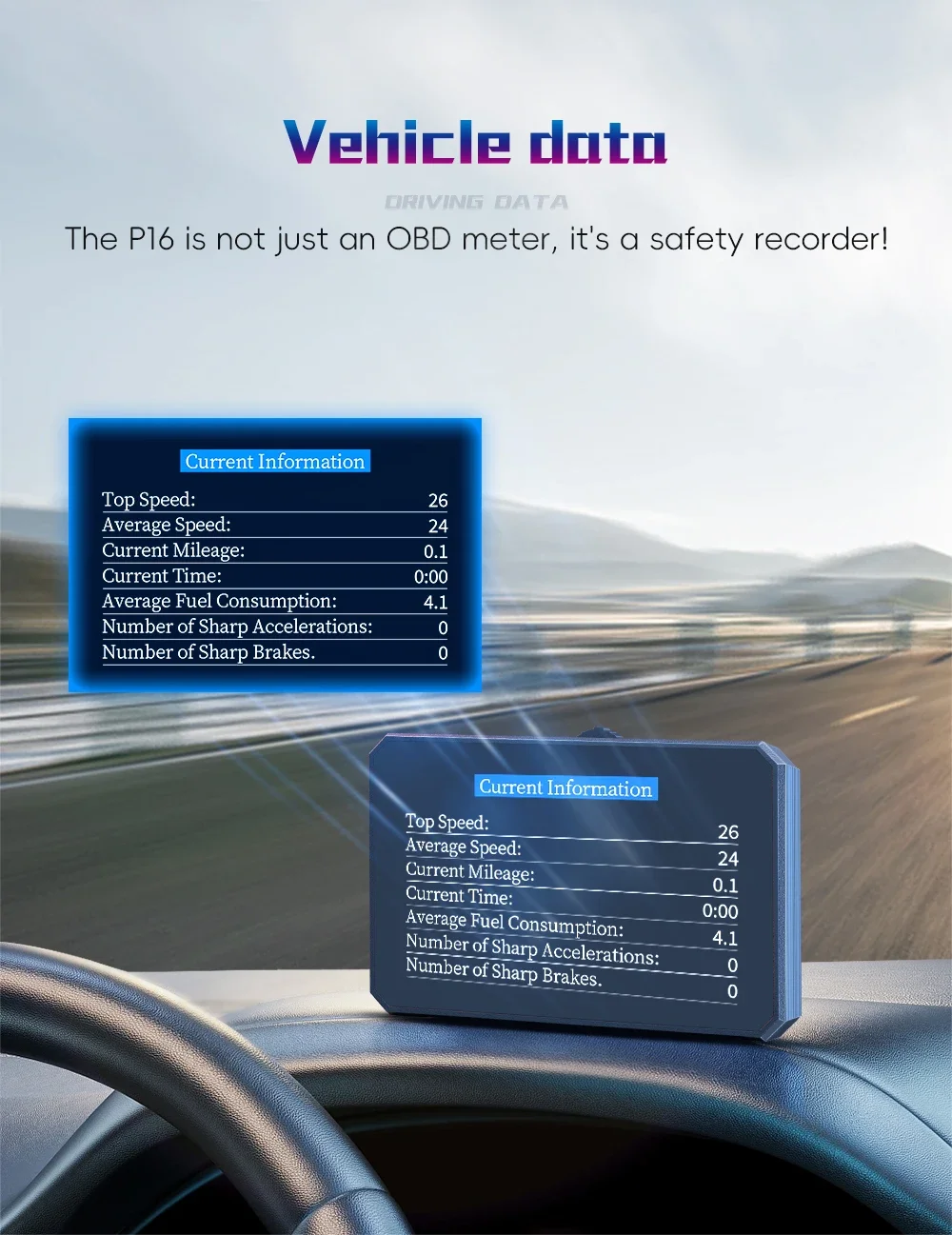 Head Up Display HUD Display P16 OBD OBD2 Head Up Display Car Digital Speedometer