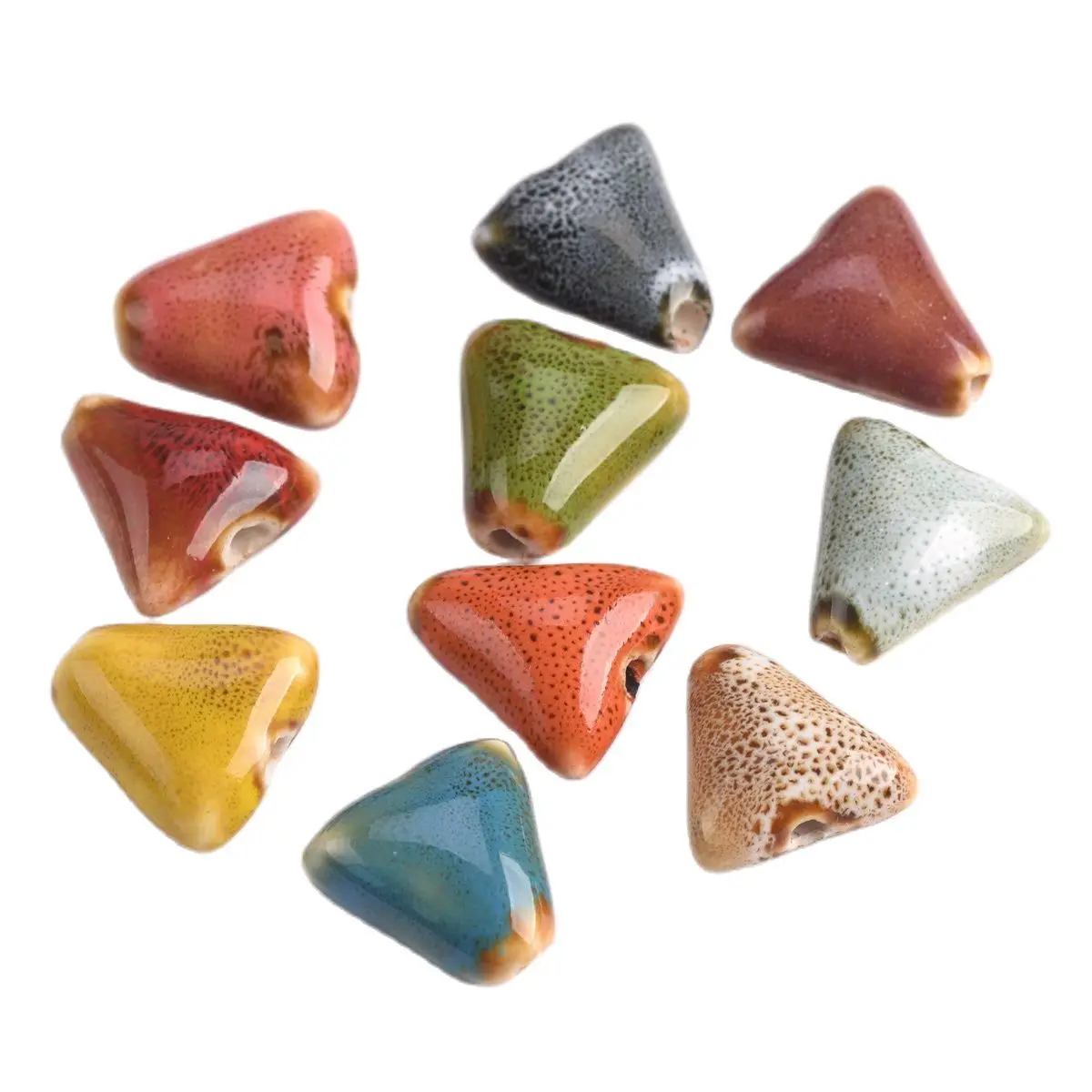 10pcs Triangle Shape 16mm Handmade Ceramic Porcelain Loose Spacer Beads lot for Jewelry Making DIY Crafts Findings