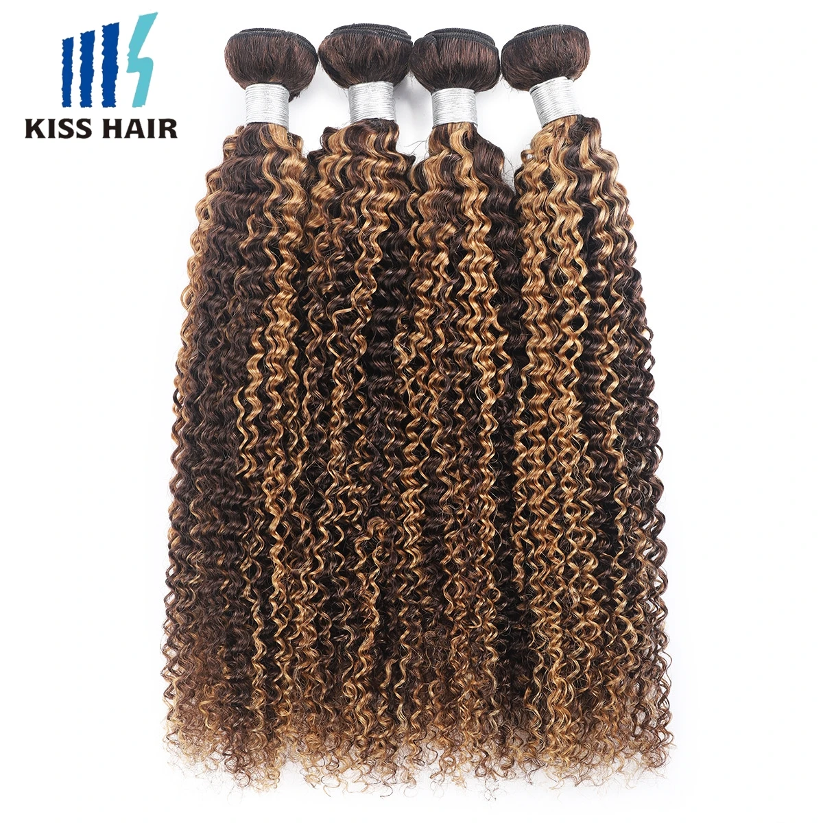 P4/27 Highlight Human Hair Bundles Jerry Curly Brazilian Remy Human Hair Extensions 1/3/4 pcs For Full Head 10-24inches KissHair