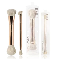 Double - Sided Fiber Makeup Brush Set in Bright Cyan for Versatile Application (Gold)