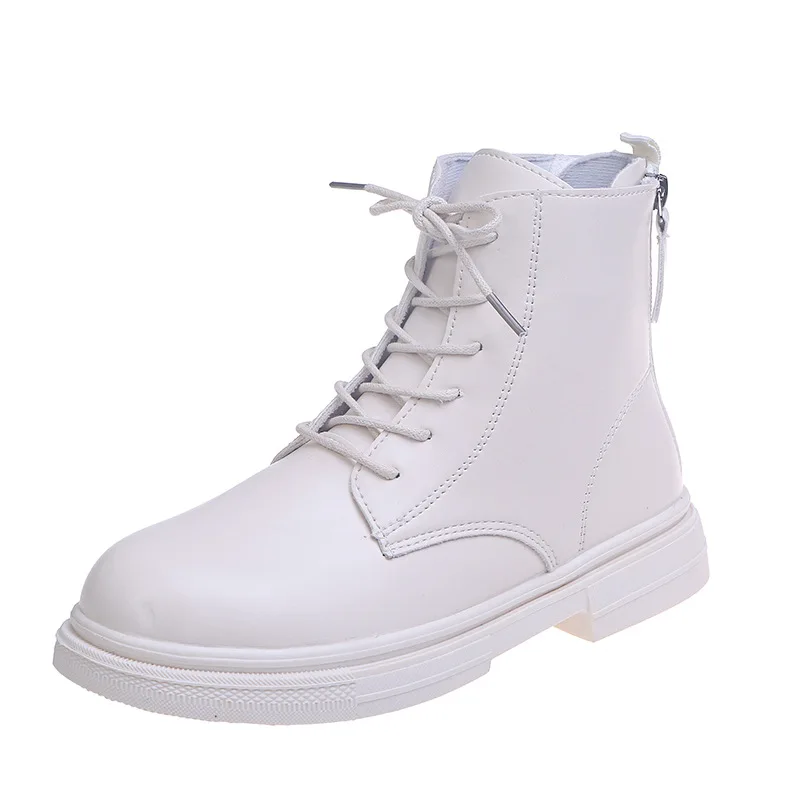 2022 Motorcycle Women's Boots Winter Soft Leather Shoes Black Botas Wedges Female Lace Up Platforms Women White Botas Mujer