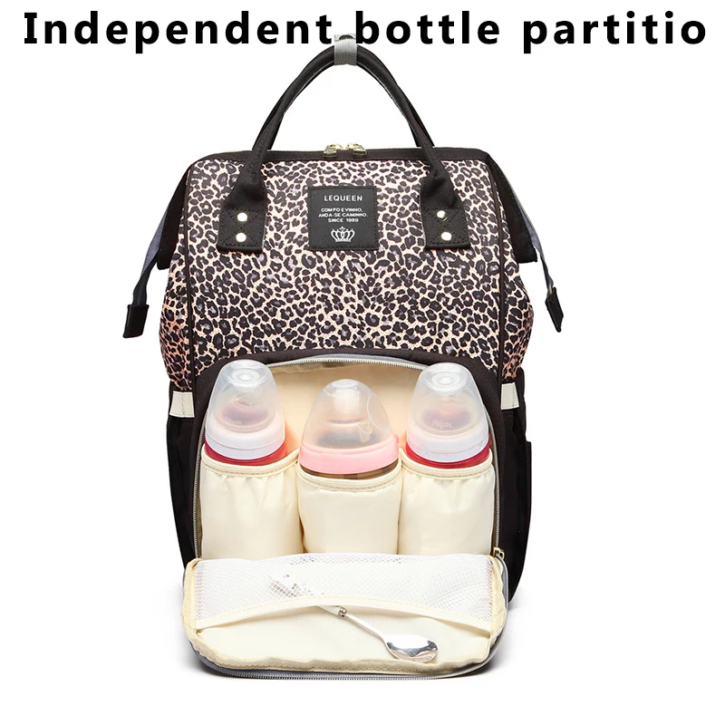 LEQUEEN Leopard Print Women Backpacks Multifunction Ladies Shoulder Backpack Large Capacity Mommy Bags Baby Changing Diaper Bags 3