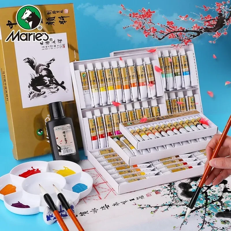 

5/12ml Chinese Painting Pigment 12/24/36 Color Set Bright Color Safe and Non-toxic Student DIY Watercolor Gouache Art Supplies