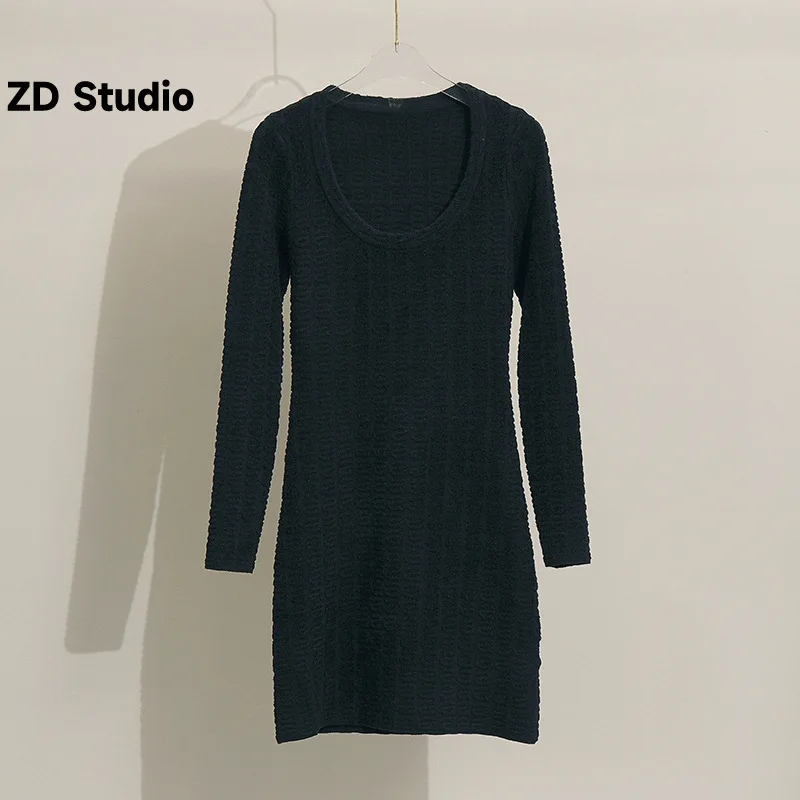 

[ZD Studio] нишевая Осенняя новая облегающая короткая юбка, модная сексуальная черная вязаная эластичная юбка, платье