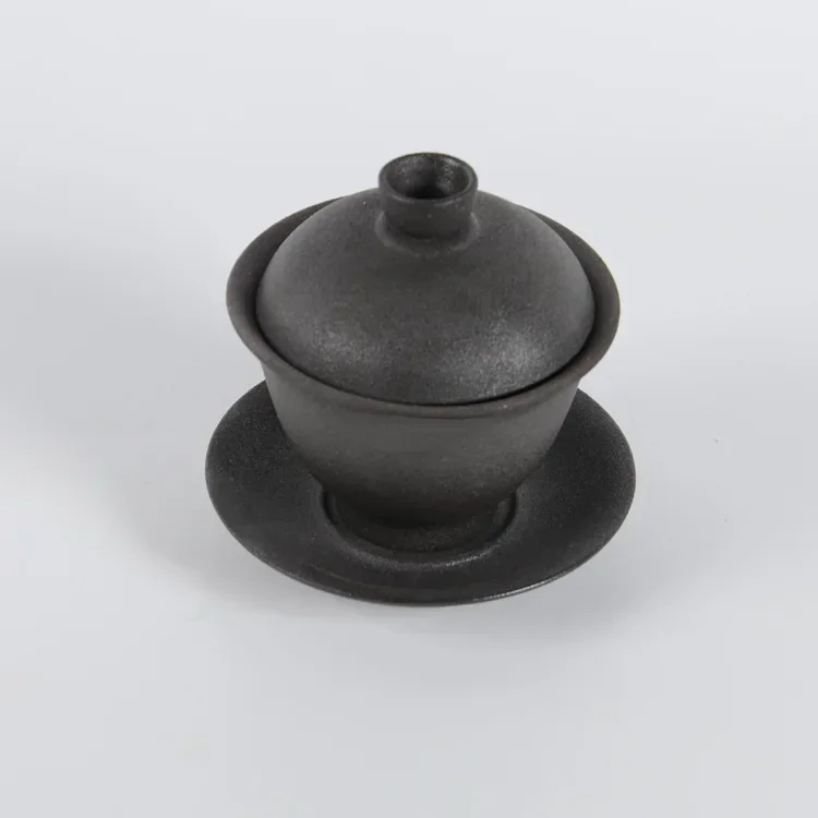 Stoneware Gaiwan Handmade Japanese Style Pu-Erh Black Tea Tea Bowl Chinese Retro Black Porcelain Ceramic Maker