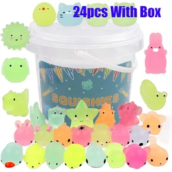 Glow-in-the-Dark Kawaii Animal Squishy Toys for Kids - Party Favors & Stress Relief (12/36 Pack) (24pcs with box)