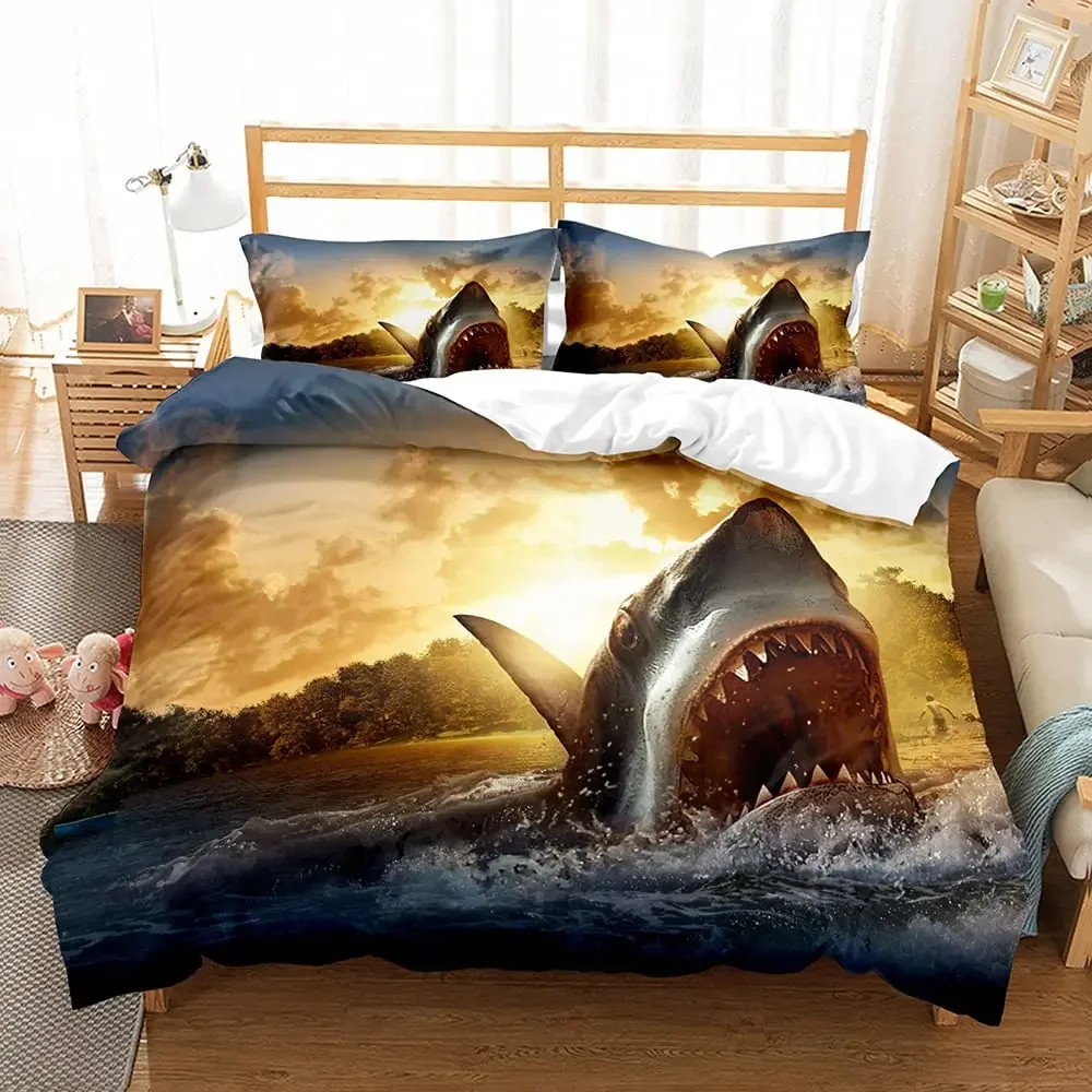 Set Copripiumino Squalo 3D Shark Jumping From Ocean Big Open Mouth Print Twin Bedding Set Double Queen King Copripiumino In Poliestere