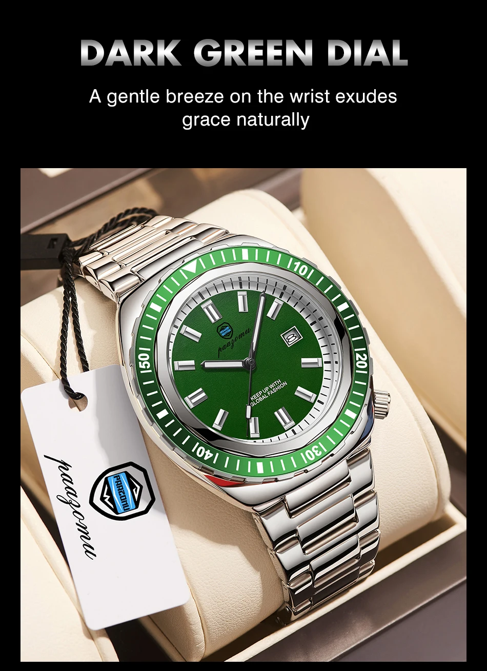 Montre homme de luxe, style business, date, jour de la semaine, étanche, lumineuse, bracelet sport en acier inoxydable, mouvement à quartz._voghion.com