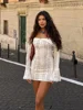 Sexy Women Hollow Out Slash Neck Lace Flared Sleeve Long Dress Elegant Laced Up Slim Fit Robes New Lady Evening Party Vestidos 4