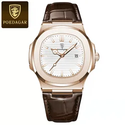 Luxury Men's Waterproof Luminous Leather Sports Square Wristwatch (Rose Gold White L)