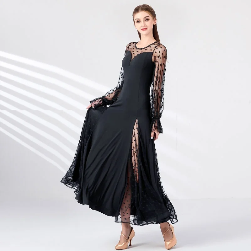 

2022 NEW Ladies Latin Ballroom Modern Tango Waltz Dance Dress Long Lace Dress MY866