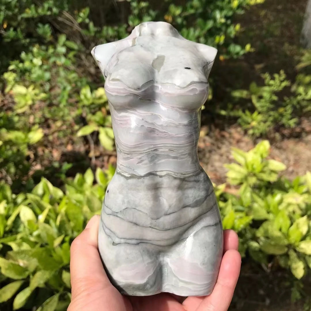 

16-17CM Natural Striped stone Women Man Model Model Statue Hand Carving Plump Sexy Girl Body Figurine Crafts Gift 1pcs