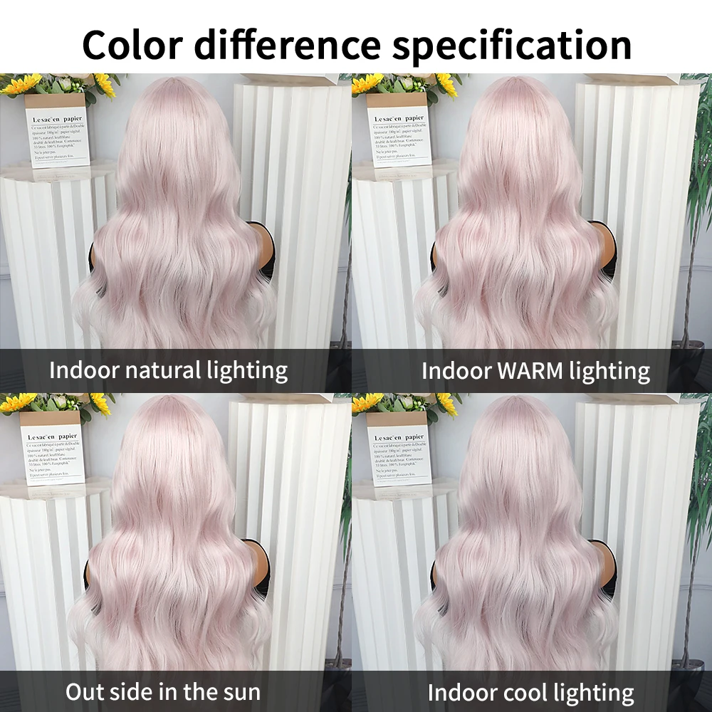 Apolaurel Light Pink Body Wave Synthetic Lace Front Wigs Long Hair Wigs for Women Pink Loose Curly Wig Free Part Natural Hair