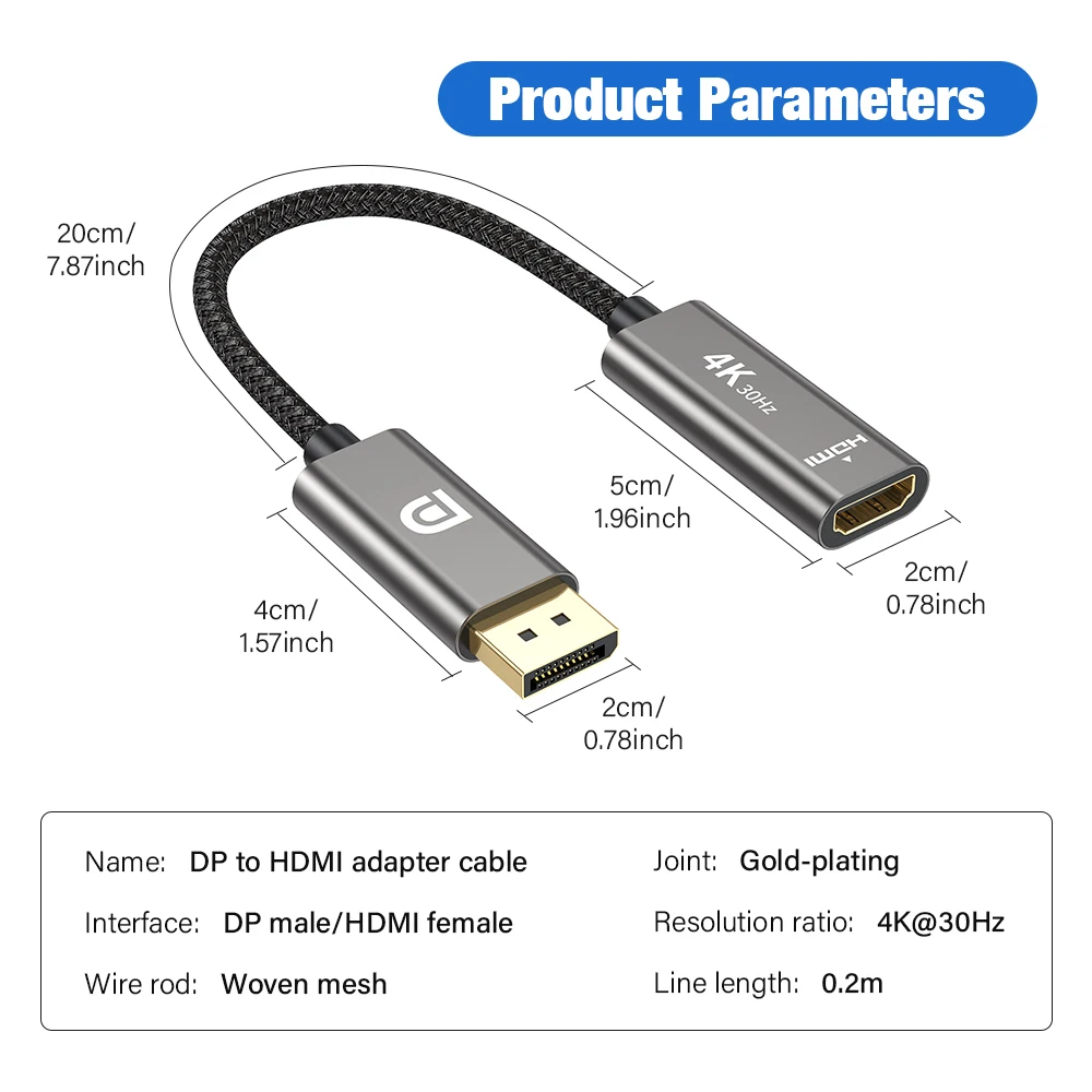 디스플레이 포트 HDMI 호환 케이블 어댑터, DP 수-암 HDMI 4K, 30Hz, 60Hz, HD 1080P 어댑터, 노트북 PC HDTV용 비디오 오디오