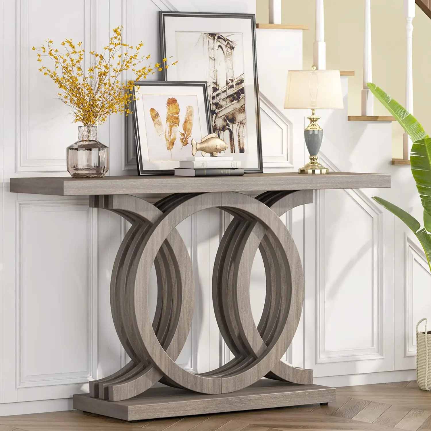 

Tribesigns 55 inches Console Table with Geometric Base, Farmhouse Hallway Table, Wooden Entryway Table, Vintage Sofa Table